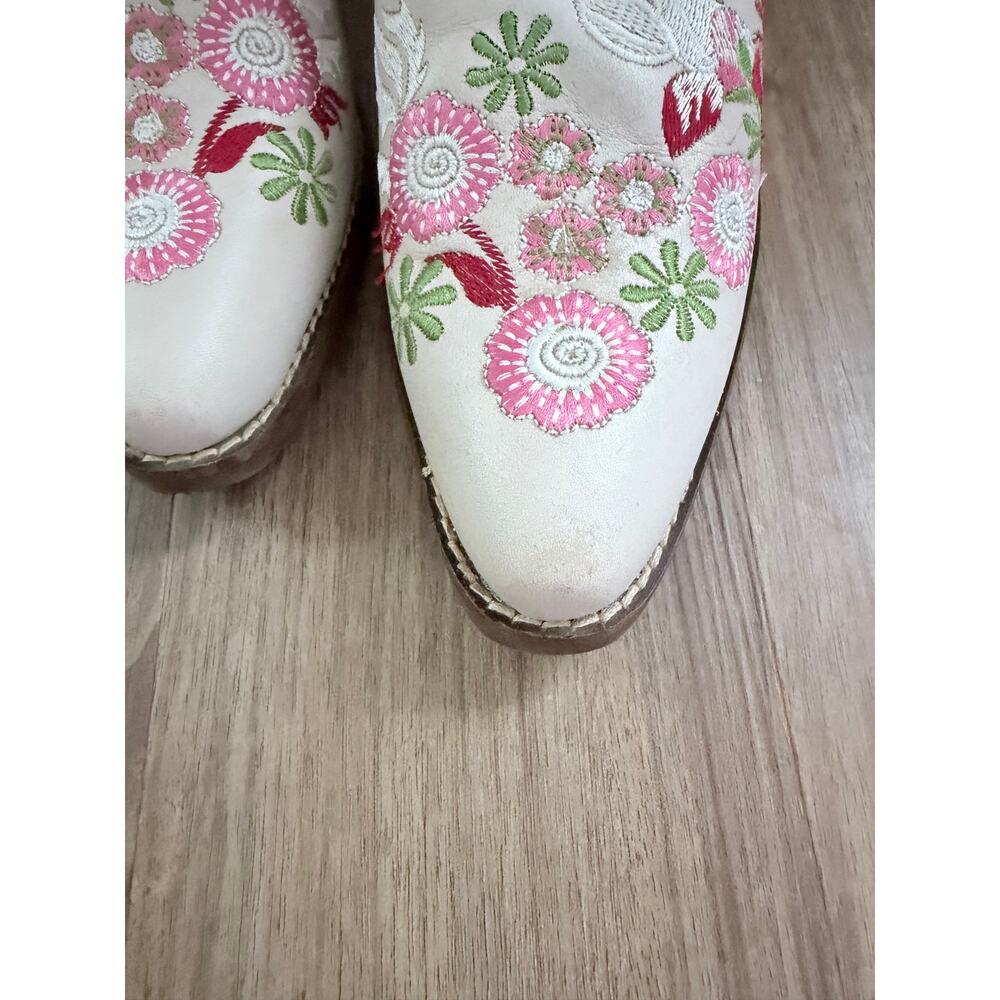 Anthropologie Dingo Poppy White Floral Embroidered Western Boots-Size 7.5 - Picture 7 of 9